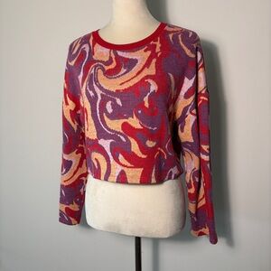 Zara Red Long Sleeve Crop Sweatshirt